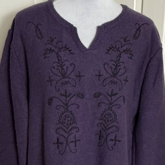 Serengeti Wool Embroidered Sweater Womens Size XL Winter Purple V-Neck VTG Warm - Picture 4 of 11
